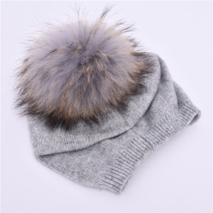 Jxwatcher Nouveau <span class=keywords><strong>Bonnet</strong></span> <span class=keywords><strong>Tricot</strong></span>é en Laine <span class=keywords><strong>pour</strong></span> Enfants, Tendance Hiver, avec Pompon Amovible en Vraie Fourrure, Style Slouchy, <span class=keywords><strong>Bonnet</strong></span> Bébé en Vraie Fourrure - Product Image 5