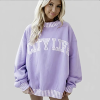 Sweat-shirt ample rose vif à épaules tombantes pour femme, imprimé lettres à carreaux personnalisé style urbain, pull vintage streetwear