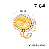 Vintage Goldmünzen-Ring für Damen, Religiöses Medaillon Ovaler Zirkon Doppelschichtiger Statement-Modeschmuck