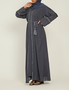 Dark Gray Cotton Dubia Abayaドレスヒジャーブ付きイスラム教徒女性用通気性ロング<span class=keywords><strong>Kaftan</strong></span>結婚式用ブルカ - Product Image 2