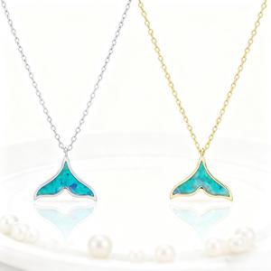 व्हेलफेल कॉव ट्रेंडी गोल्ड प्लेटेड ब्लू ओपल मर्मेड टेल लिंक चेन महिलाओं के लिए आकर्षक गहने हार - Product Image 4