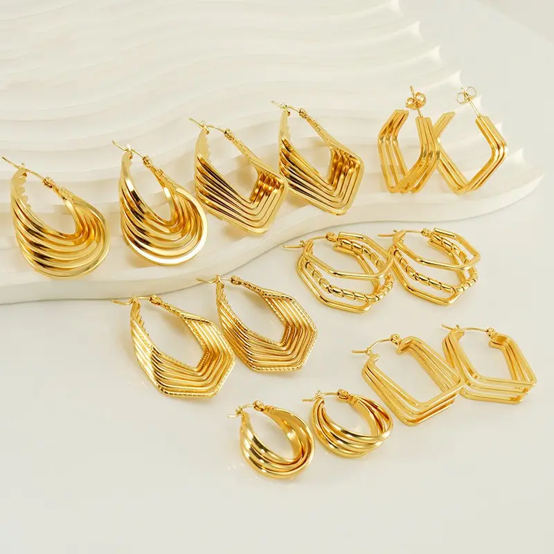 wholesale bulk korean women's Stainless steel multi-layer earrings gold earrings