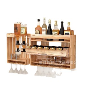 Estante de vino de madera para montar en la pared, 4 niveles con almacenamiento de vasos para sala de estar, fiestas, organización multiusos duradera - Product Image 2