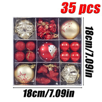 35 pièces de boules de Noël festives en plastique électroplaqué de 6 cm, rouge, vert, or, avec motif de renne, pour décoration suspendue de sapin et de fête