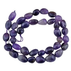 Wholesale Women Fashion 8-12mm Rough Natural Nugget Stone Bead String Purple Amethyst Tumble Beads