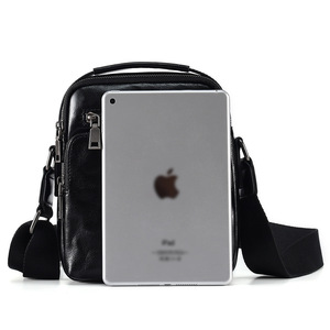 Sac bandoulière pour homme en cuir véritable, fermeture éclair horizontale carrée, sac messager durable pour les voyages d'affaires, noir - Product Image 4