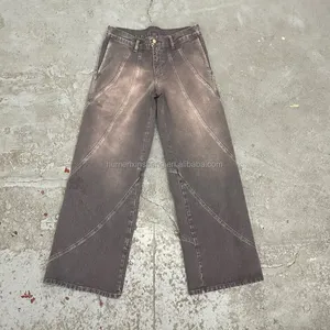 Dongguan manufacturer Custom man vintage wash loose straight leg baggy patchwork denim jeans pant for men