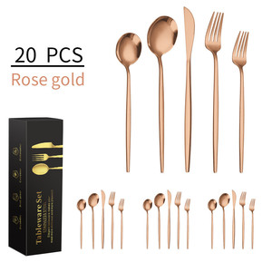 Juego de Cubiertos Desechables de Acero Inoxidable Sostenible de 20 Piezas, Cubiertos Dorados que Incluyen Tenedor y Cuchillo para Bodas y Hoteles - Product Image 3