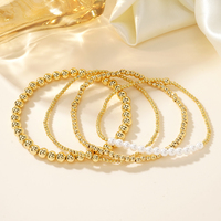 Ensemble de bracelets perlés plaqués or 14 carats Go2boho, en acier inoxydable extensible, délicats, à superposer, avec boules dorées et perles pour femmes