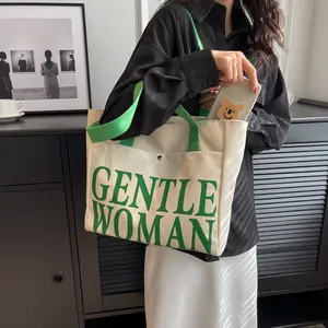 Low MOQ Stock Large Capacity 2023 Hot Sale Gentle Woman Shoulder Bag Shopping Bag Canvas Tote Letter Bag