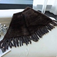 MWFur Fashion Hand gestrickte Nerz Pelz Poncho Frauen Winter Echte Nerz Pelz Schal mit Quasten