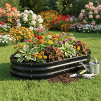 Jardinière surélevée de plusieurs tailles pour extérieur, 2 ensembles, ovale, grande, avec revêtement, style américain, respirante, résistante à la rouille, pour fleurs