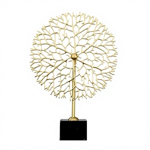 Sculpture d'arbre contemporaine plaquée or, centre de table décoratif rond pour la décoration de salon et de maison - Product Image 1