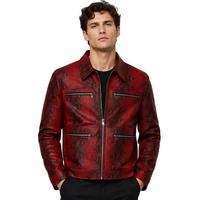 Blouson Moto en Cuir de Mouton Imprimé Serpent pour Homme, Col Rabattu, Style Biker Urbain, Fabrication OEM