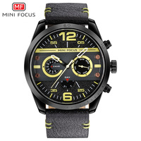 MINI FOCUS 0068 montre de mode bleu hommes montre à Quartz Vive bracelet en cuir véritable calendrier 24 heures personnage sport montre Reloj