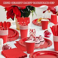 Ensemble de 350 assiettes en papier jetables rouges modernes, 50 assiettes carrées de 9 pouces, 7 assiettes à dessert pour Noël, anniversaire