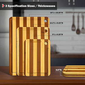 Nuevo Juego de Tablas de Cortar a Rayas, Juego de 3 Tablas de Cortar de Bambú Natural Carbonizado Profundo para Carne, Verduras, Frutas, Cocina, Hogar, Regalo - Product Image 2