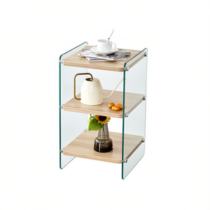 Mobile da Soggiorno a Tre Ripiani in MDF Naturale e Vetro, Arredamento Moderno Minimalista per la Casa - Product Image 1