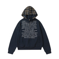 Veste à capuche pour homme, pull-over, automne, imprimé lettres anglaises, velours tricoté, mélange de coton, fermeture éclair, poche plaquée, coupe décontractée ample