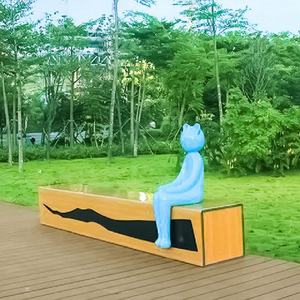 Statue de chat fantaisie en fibre de verre, sculpture de dessin animé, décor durable pour siège, banc moderne 37x130cm pour usage public extérieur par YUWEI - Product Image 4