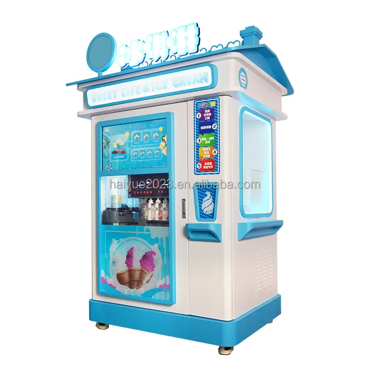 Machine à crème glacée intelligente et entièrement automatique en libre-service, personnalisée, 24 heures sur 24, machine robotique à écran tactile, distributeur automatique de crème glacée molle