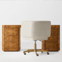Coiffeuse et bureau de chambre en bois massif de style mi-siècle, meuble en bois de placage naturel avec armoire à 6 tiroirs