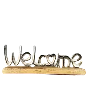 Sobremesa de oficina de escultura de calidad superior con base de madera de metal de alto acabado plateado - Product Image 1