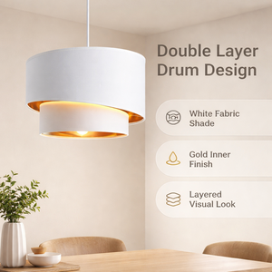 Lampe suspendue moderne en tissu, blanc et or, abat-jour double couche, 40cm, E27, pour salle à manger, chambre à coucher, décoration intérieure - Product Image 2