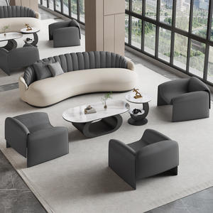 Canapé de bureau modulaire moderne en cuir avec éponge haute densité – Ensemble de mobilier de salon commercial confortable - Product Image 2