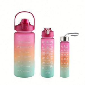 Botella de Agua Motivacional 3 en 1, Estilo 2023, 2000ml/900ml/500ml, Color Degradado, Plástico Libre de BPA, Apta para Camping - Product Image 1