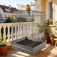 Cage à oiseaux ouverte pour perroquets avec protection anti-graines et plateau extractible, grande cage en fer forgé avec perchoirs et mangeoires