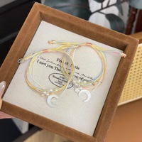 Bracelet en cordon tissé fait main avec breloque lune et perle, réglable, cadeau porte-bonheur, bijou