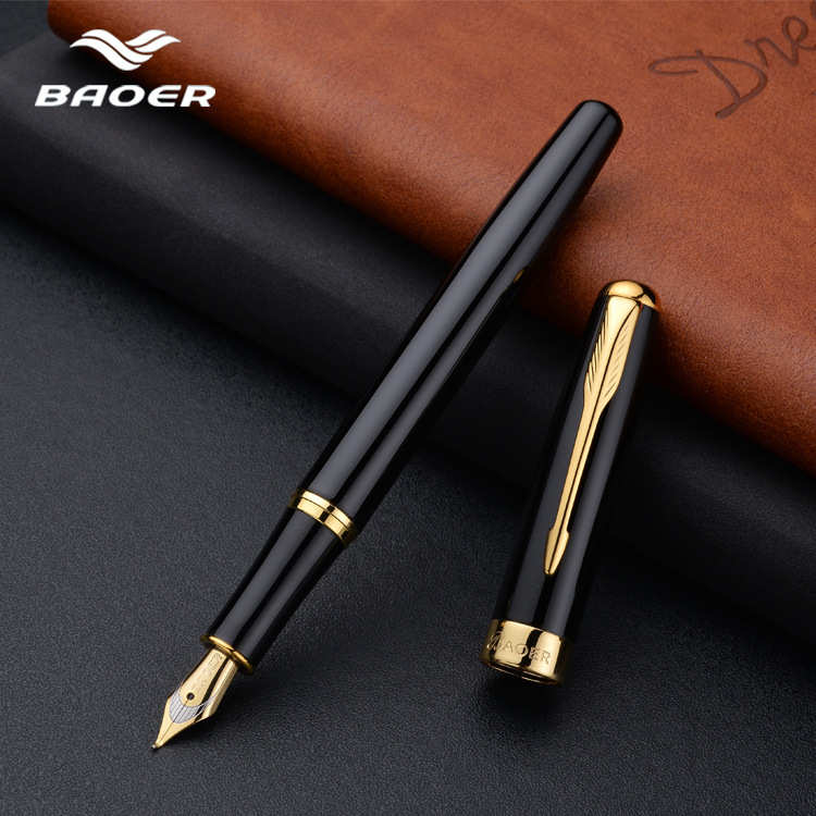 Trung Bình Vàng Trim Mũi Tên Clip Trường Cung Cấp Đen Kinh Doanh Baoer Kim Loại Bút Máy Nib