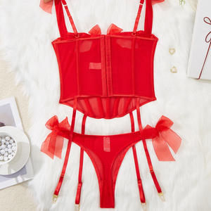 Прозрачное Сетчатое нижнее белье с бантом прозрачная рыболовная сетка на шнуровке боди-стринги сексуальное женское нижнее белье - Product Image 2