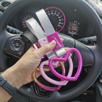 Sangle de poignée colorée en plastique imprimée UV, motif fleur cœur, style JDM Racing, pour train, bus, voiture, avec breloque de drift et sangle de remorquage