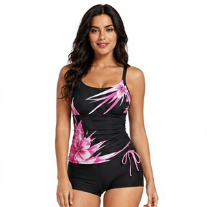 Conjunto de Traje de Baño Tankini para Mujer, Marca Privada, Estampado Floral, Top Fruncido, Braguita Hipster, Elástico, Secado Rápido, para Playa, Piscina, Vacaciones, Resort - Product Image 1