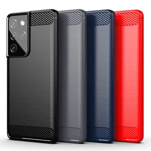 Carbon Fiber Matte Texture Brushed Line Back Case TPU Soft Phone Case For Samsung S21 Ultra