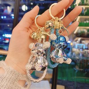 Trendy <b>Cute</b> Electroplated <b>Bear</b> Keychain Fashion 3D <b>Bear</b> Doll Keyring with Leather Rope Pendant for Girl Gift - Product Image 3