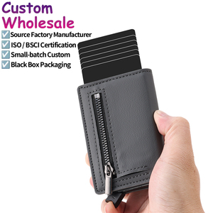 Casekey Rfid Secure Slim Pop up <b>Smart</b> Card Holder Carteira Inteligente Napa Leather Tri Fold Magnetic Closure <b>Wallet</b> With Zipper - Product Image 1