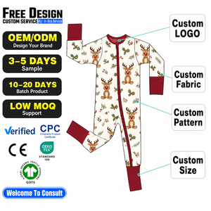 <span class=keywords><strong>Pijama</strong></span>/Mameluco de Bambú Viscosa 95% Personalizado para Bebé con Cremallera Bidireccional, Ideal para Recién Nacidos en Navidad, MOQ Bajo - Product Image 1