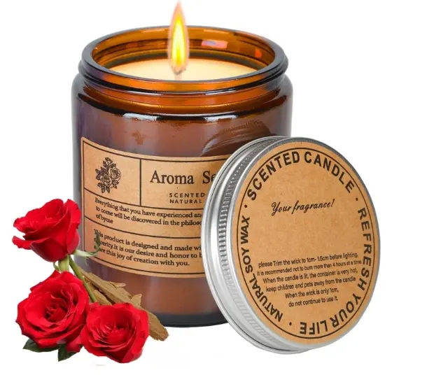 Bougies d'aromathérapie, bougies parfumées fortes pour femmes, bougies de soja en bois de santal rose soulagement du stress et cadeau de chambre à coucher relaxant