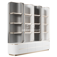 Lemari Display Medis Custom Langsung dari Pabrik dengan Lis Emas, Stand Display Salon Kecantikan OEM dengan Laci untuk Toko Retail