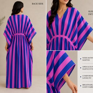 Cotton Handmade Embroidery Bohemian <b>Indian</b> Striped Floor-Length A-Line <b>Kaftan</b> Maxi Dress for Women Breathable Sleepwear Gift - Product Image 3