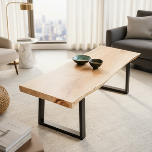 Mesa de Centro de Madera Maciza con Borde Natural y Patas de Acero Industriales, Muebles Premium para Espacios Modernos - Product Image 6