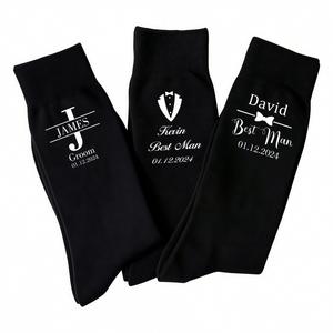 Calcetines para el Novio y los Padrinos de Boda, Calcetines Personalizados con Nombre y Rol, Divertido Regalo para la Fiesta de Bodas, Regalo para el Padrino - Product Image 1