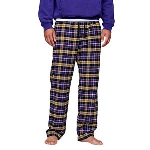 Pantalon de pyjama décontracté léger et doux pour homme, en lin/coton, à carreaux personnalisés, taille mi-élastique, ODM - Product Image 1