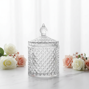 Campioni Gratuiti: Lussuosi <span class=keywords><strong>Portacandele</strong></span> <span class=keywords><strong>in</strong></span> <span class=keywords><strong>Vetro</strong></span> Trasparente Vuoti con Coperchio, Lanterne e Vasetti per Candele per l'Arredamento Domestico - Product Image 1