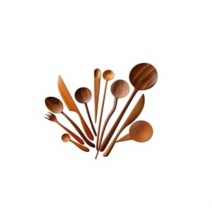 Wooden Spoon Fork Knife Classic Design Bold End Handle Eco-Friendly Durable Spatula Strainer Ladle Set - Product Image 1
