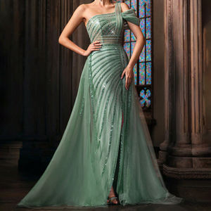 Abito da Sera di Lusso <span class=keywords><strong>Verde</strong></span> <span class=keywords><strong>Menta</strong></span> Dea Elegante Monospalla con Spalline e Inserti di Paillettes con Perline per Feste e Ballo - Product Image 3