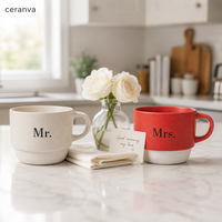 Juego de Tazas Apilables de Gres para Pareja Mr and Mrs, con Texto Personalizado, Regalo de Boda, Taza de Cerámica, Venta al por Mayor, OEM, ODM